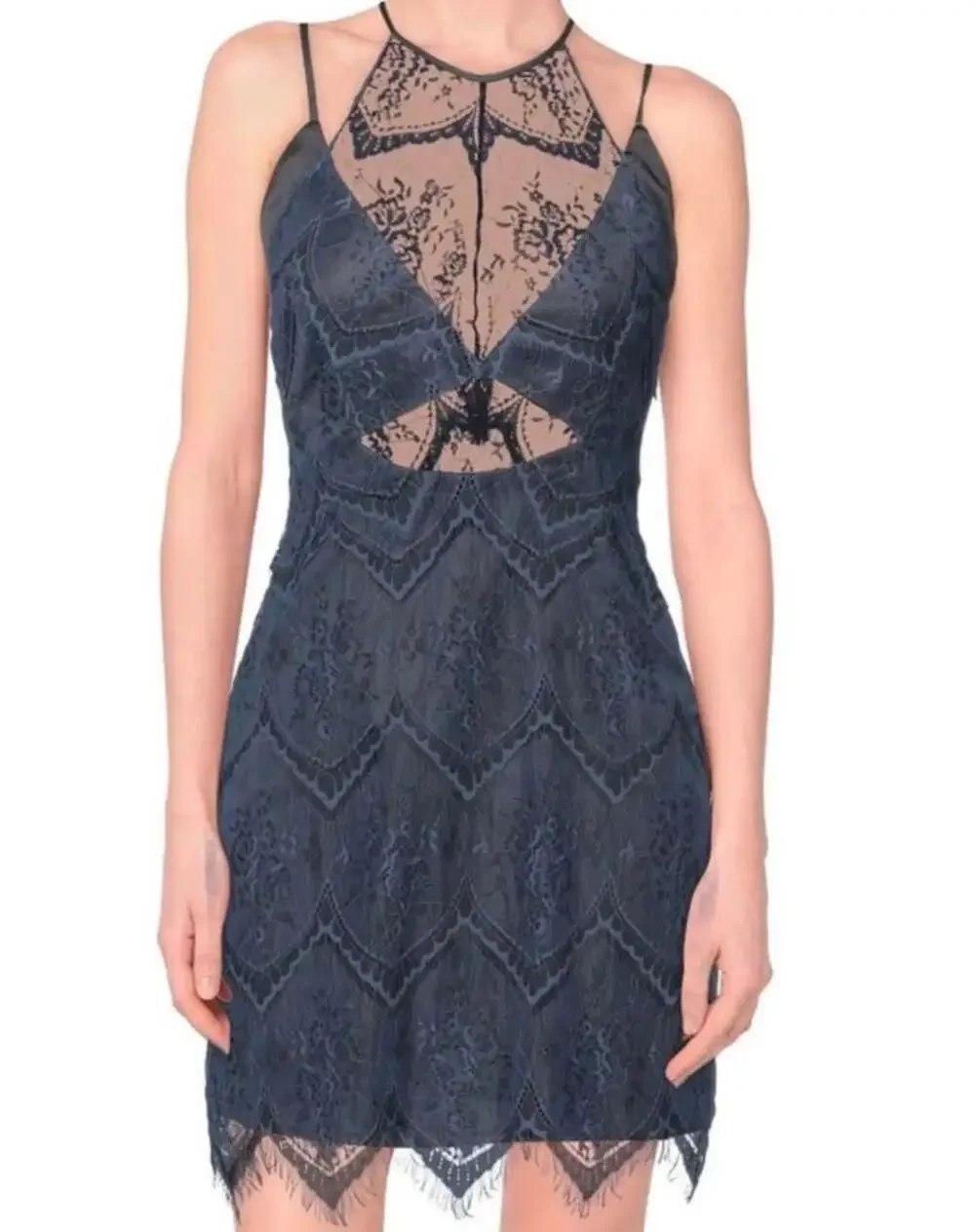 Free People Nothing Like This Lace Lace Mini Dress in Slate Blue Size 8